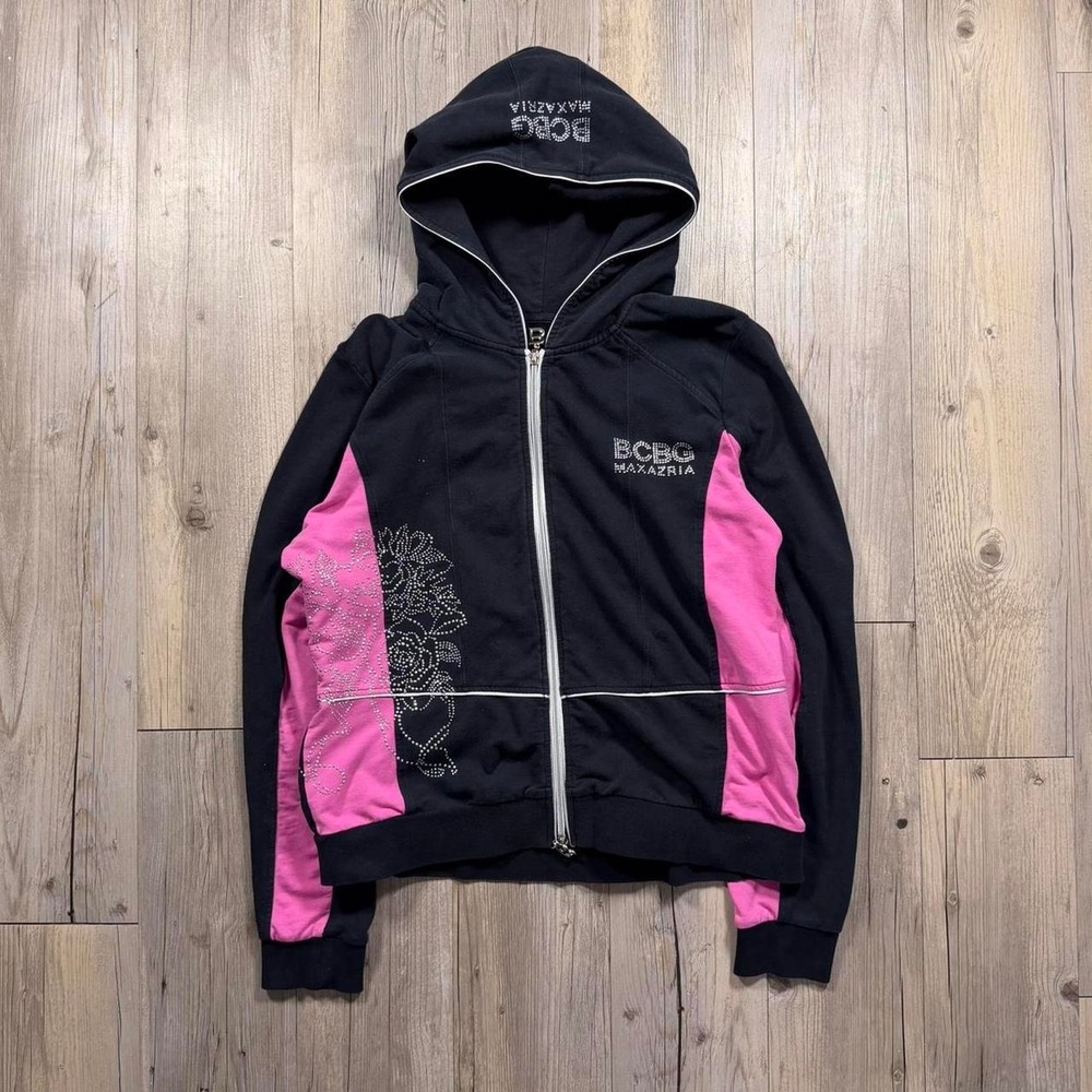 BCBGMAXAZRIA black & pink zip up hoodie - Picture 1 of 5